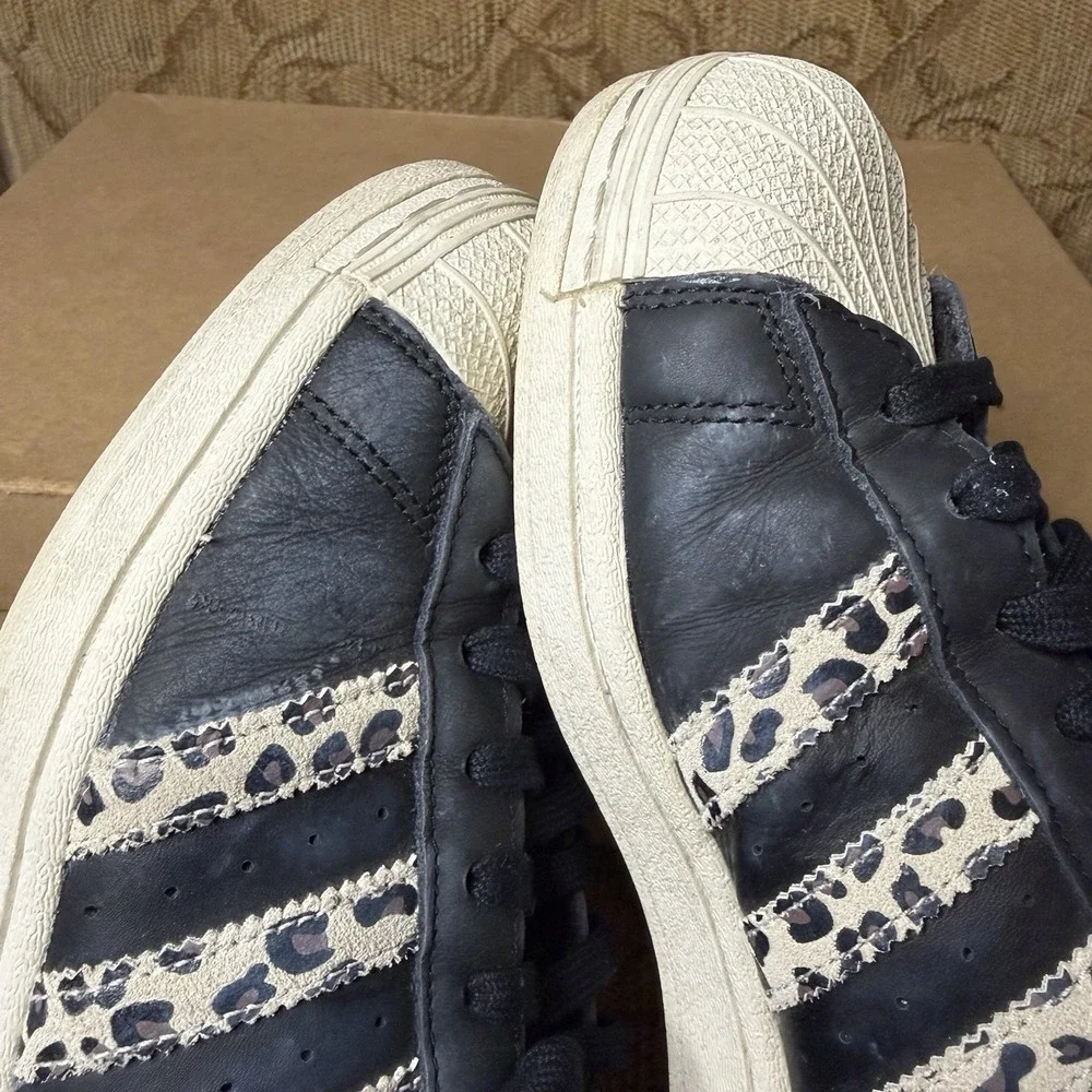 adidas Superstar Black/White Leopard Leather Sneakers IF7616 Women's Size 9